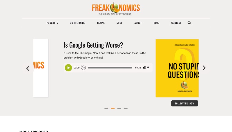 Freakonomics の最高のポッドキャスト Web サイトのデザイン