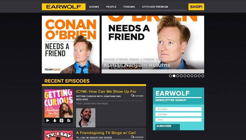 Earwolf の最高のポッドキャスト Web サイトのスクリーンショット