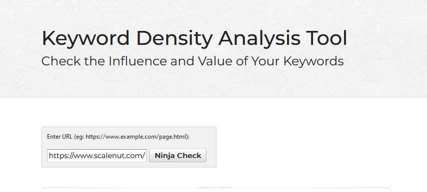 Screenshot n. 1 del metodo di ricerca per parole chiave utilizzando IM Ninja Keyword Density Analysis Tool