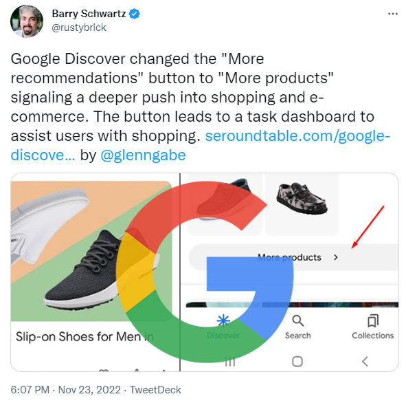 Screenshot von Barry Schwartz Tweet über die Umbenennung von Google-Schaltflächen