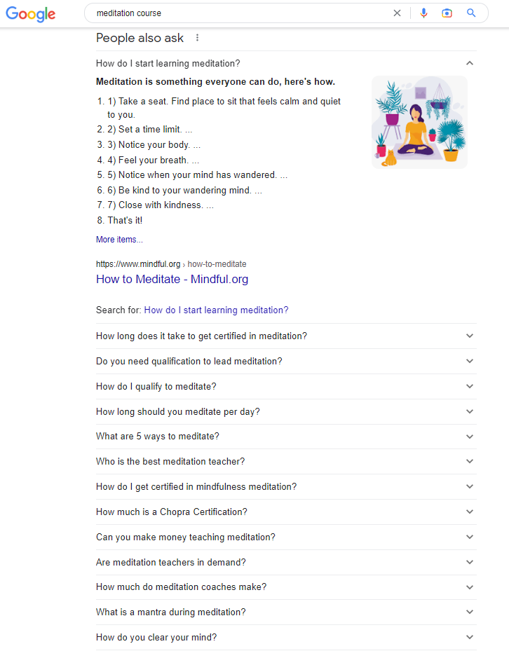 Captura de tela nº 2 do curso de meditação As pessoas do Google também perguntam