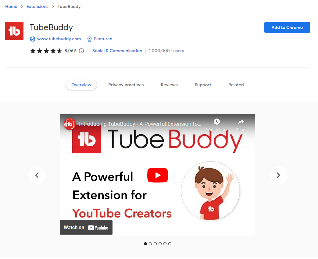 Скриншот расширения Tubebuddy для Chrome