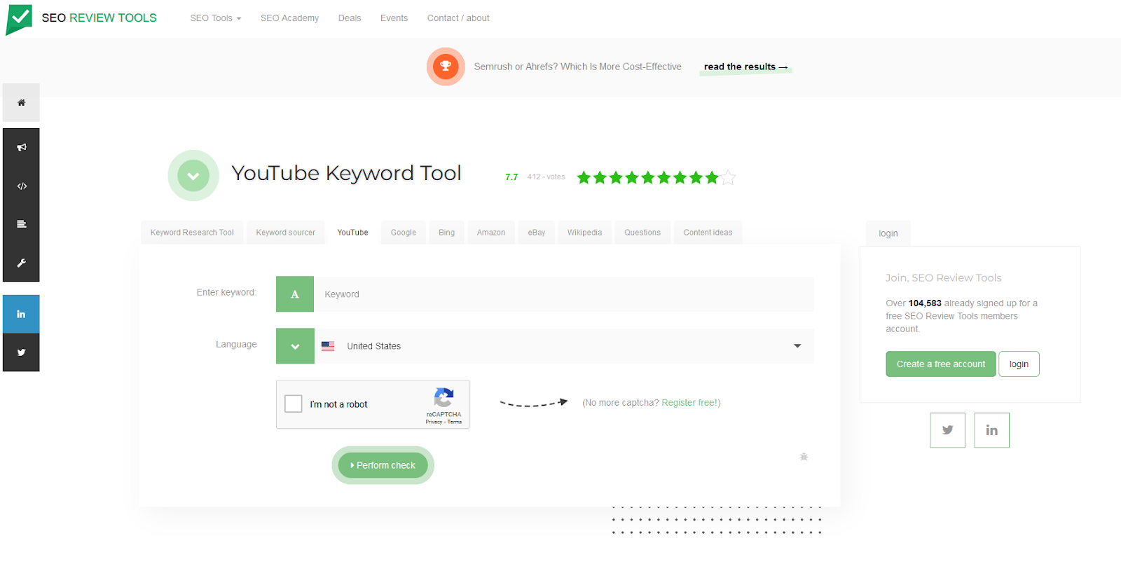 Скриншот YouTube Keyword Tool от SEO Review Tools