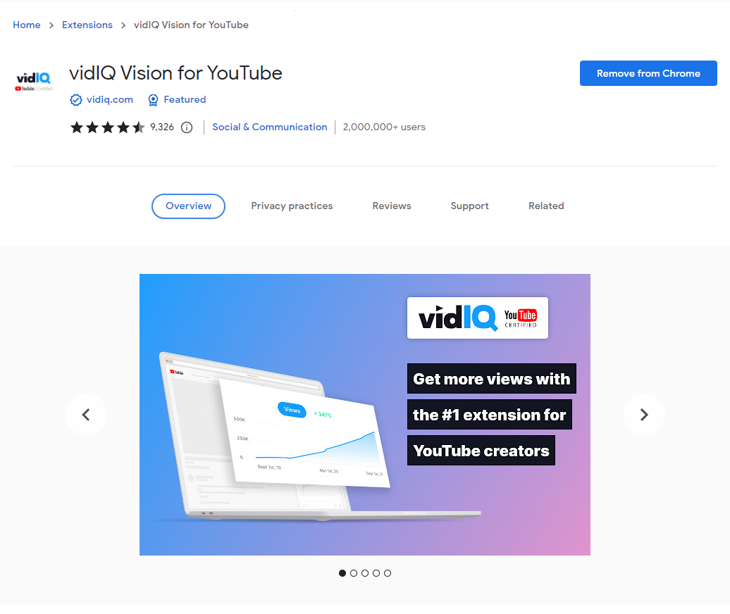 Скриншот расширения vidIQ для Chrome