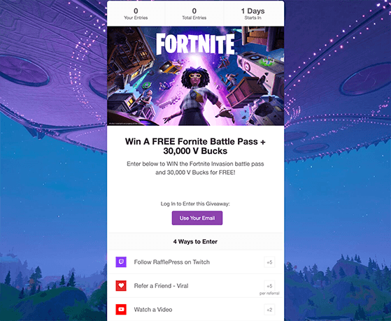 RafflePress giveaway landing page