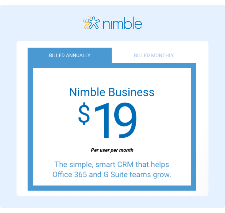 Nimble CRM のソーシャル セリング ツールの価格