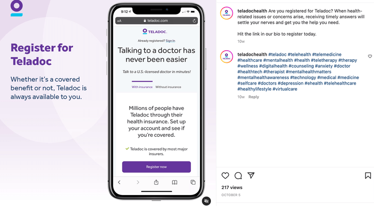 Publicación de Instagram de Teladoc