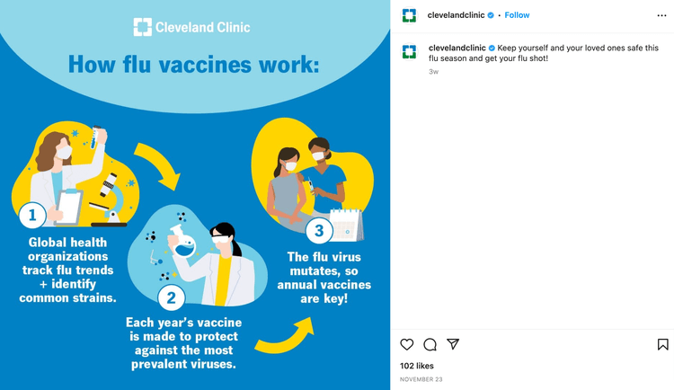 Publicación de Instagram de la Clínica Cleveland