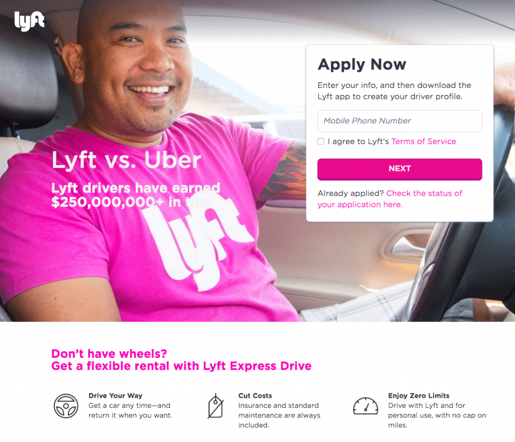 contoh halaman arahan pasca-klik terbaik lyft