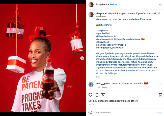 Publicación de Instagram promocionando Coca Cola por un micro-influencer