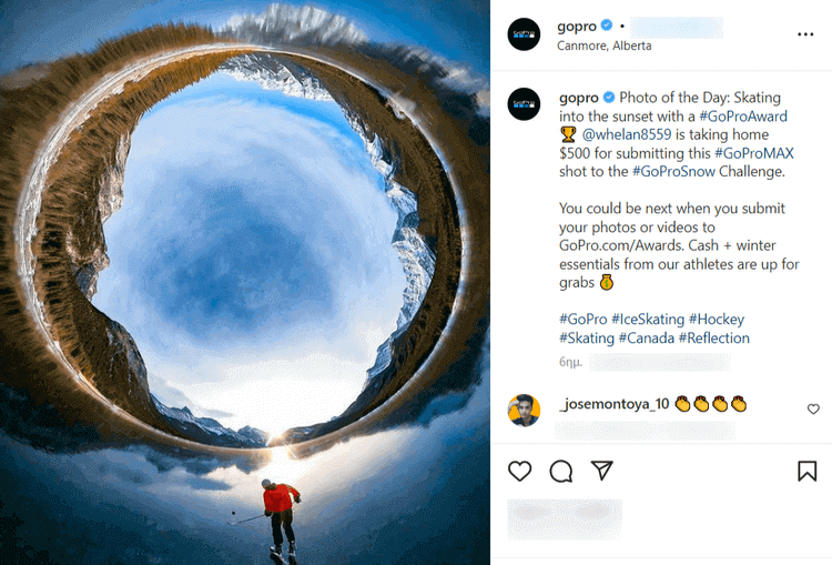 Una captura de pantalla de las campañas UGC de Instagram de GoPro: una excelente manera de aumentar el conocimiento de la marca en las redes sociales