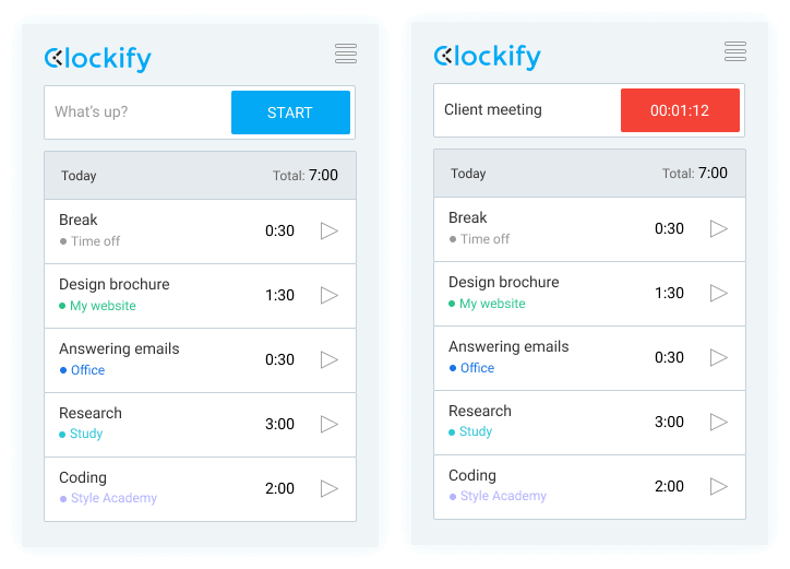 Suivi du temps dans Clockify