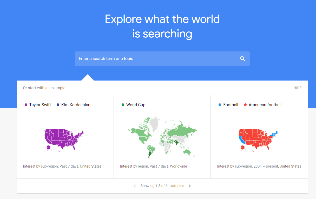 Screenshot der Google Trends-Homepage