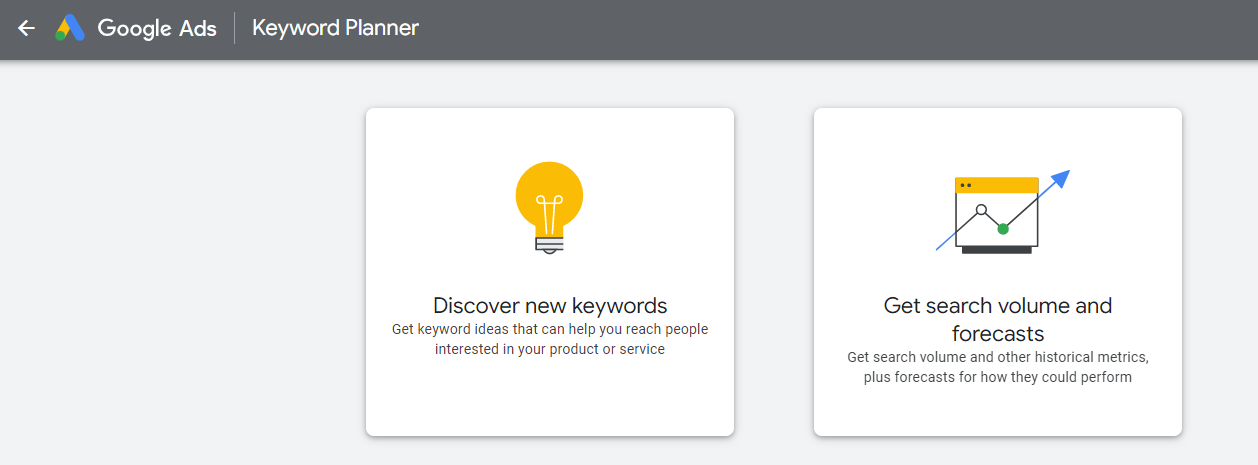 Screenshot der Homepage des Google Ads-Keyword-Planers
