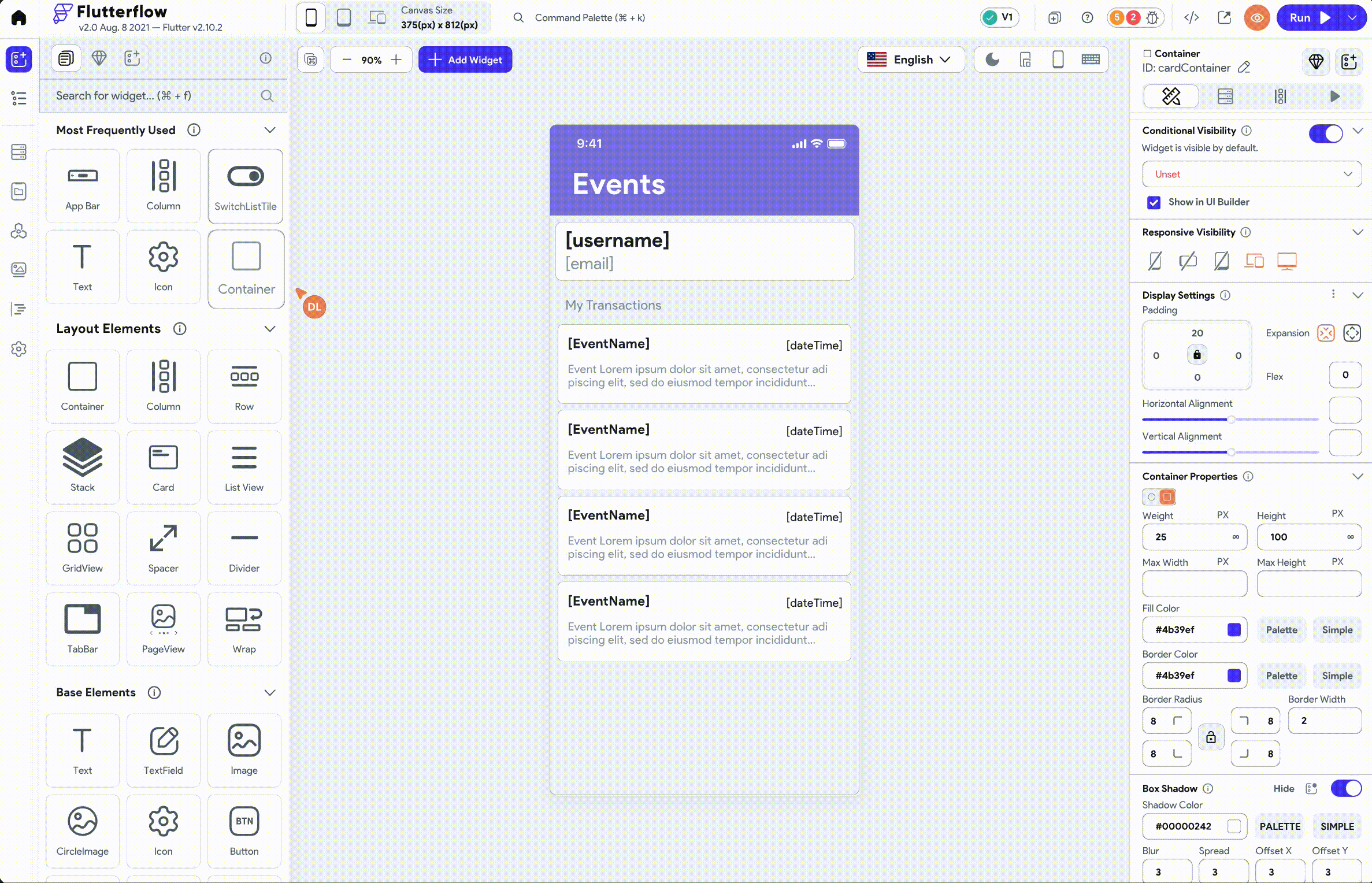 ตัวอย่างของ FlutterFlow