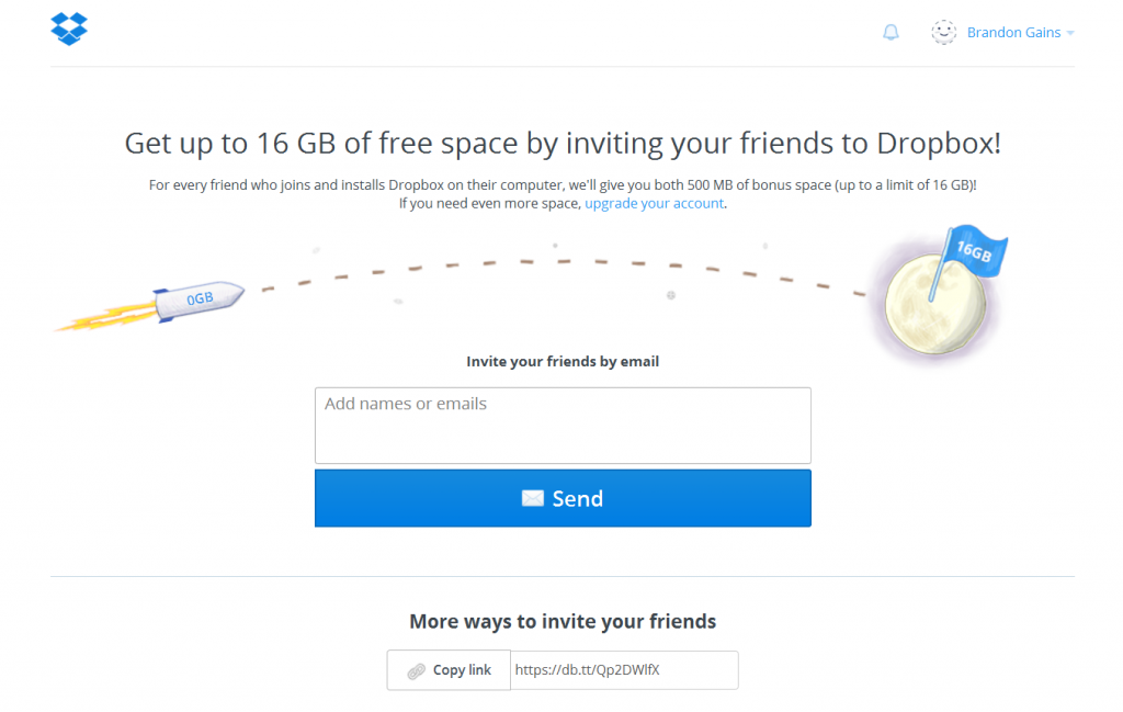 Program de recomandare Dropbox