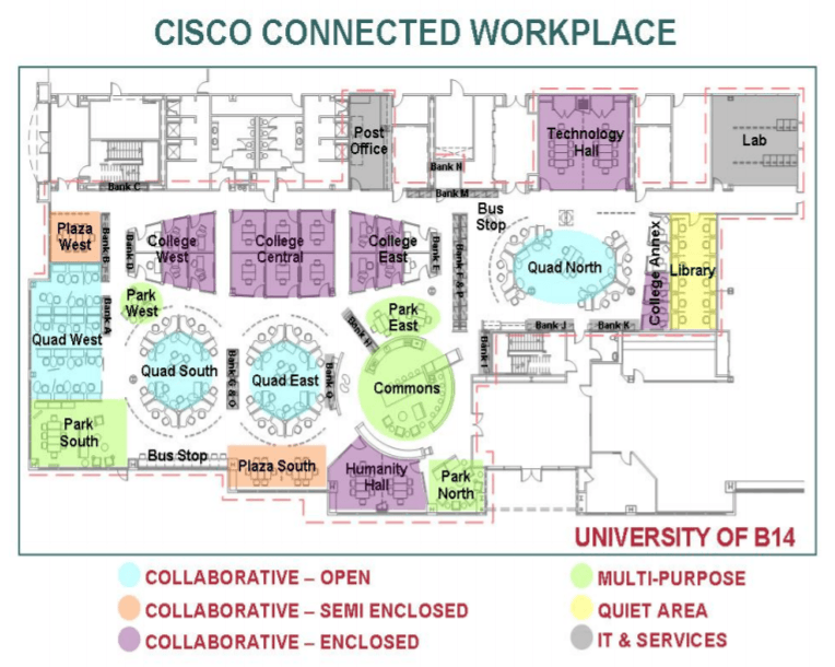 Această imagine arată specialiștilor în marketing cum Cisco folosește principiile viitorului muncii pentru a-și reproiecta locul de muncă și pentru a face angajații mai eficienți.