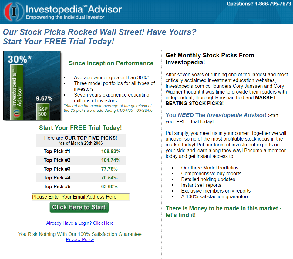 Această imagine arată agenților de marketing cum Investopedia a folosit testarea multivariată pe pagina sa de destinație post-clic în formă scurtă pentru a-și crește rata de conversie.