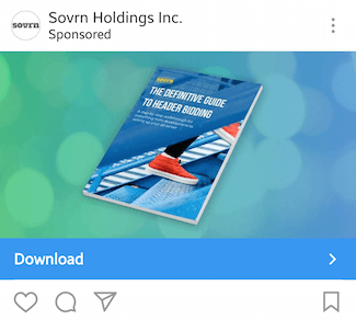 Esta imagen muestra a los especialistas en marketing cómo Sovrn anuncia su guía gratuita de header bidding en Instagram.