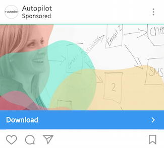 Esta imagen muestra a los especialistas en marketing cómo Autopilot anuncia su informe de marketing gratuito en Instagram.