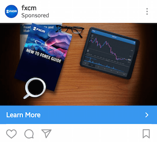 Esta imagen muestra a los especialistas en marketing cómo FXCM anuncia su guía de Forex Trading en Instagram.