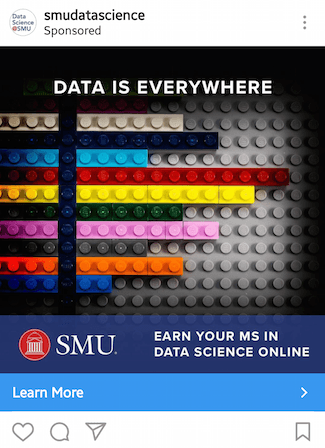 Esta imagen muestra a los especialistas en marketing cómo la Universidad Metodista del Sur anuncia su título de Maestría en Ciencias en Instagram.
