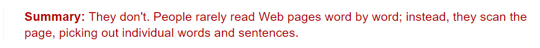 Această imagine arată agenților de marketing că utilizatorii web nu citesc conținutul cuvânt cu cuvânt; în schimb ei caută detalii importante.