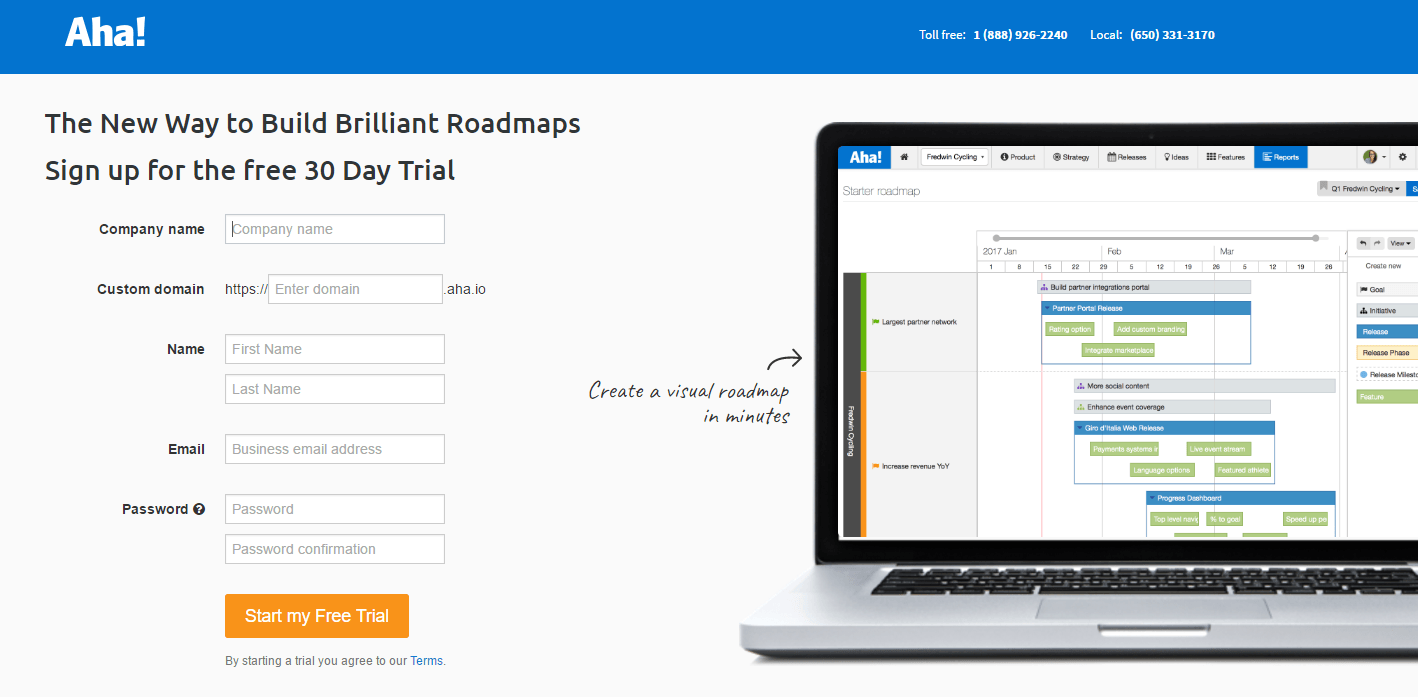 Această imagine arată comercianților cum Aha! folosește o pagină de destinație post-clic pentru a genera clienți potențiali din anunțurile sale native de pe Twitter.