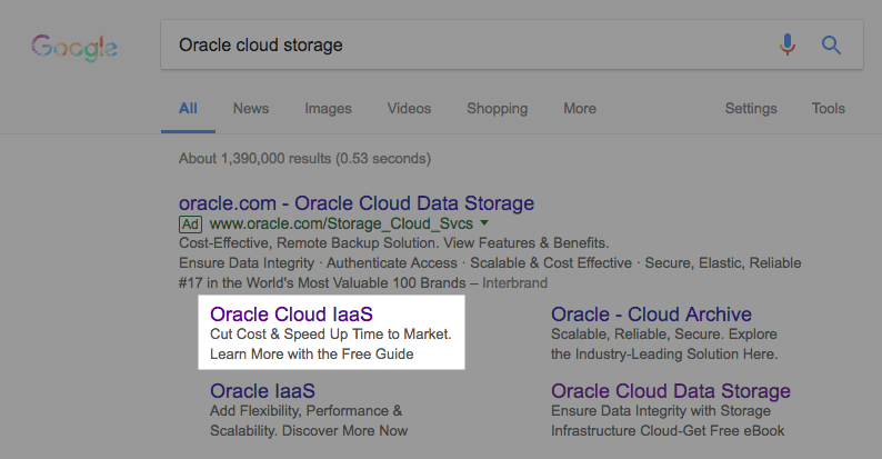 Tautan ekstensi Google Ads halaman arahan pasca-klik Oracle