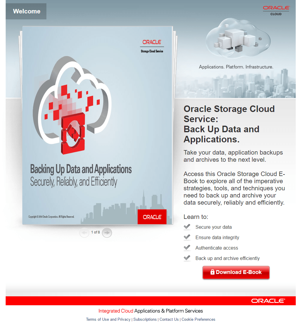 Ebook halaman arahan pasca-klik Oracle