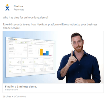 pagina de destinație demo post-clic Nextiva ad