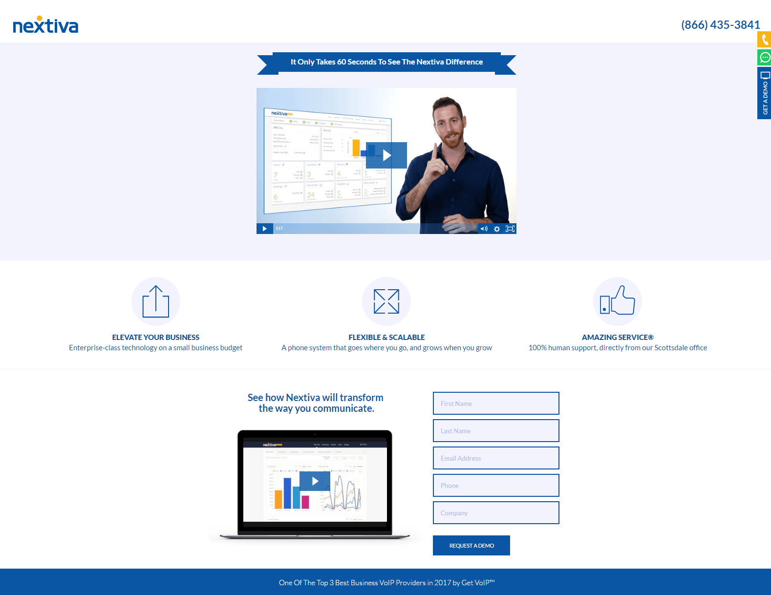 pagina de destinație demo post-clic Nextiva