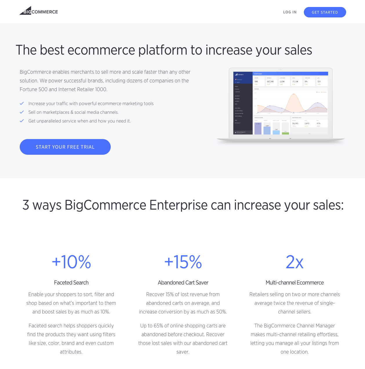 หน้า Landing Page หลังคลิกทดลองใช้ฟรี BigCommerce