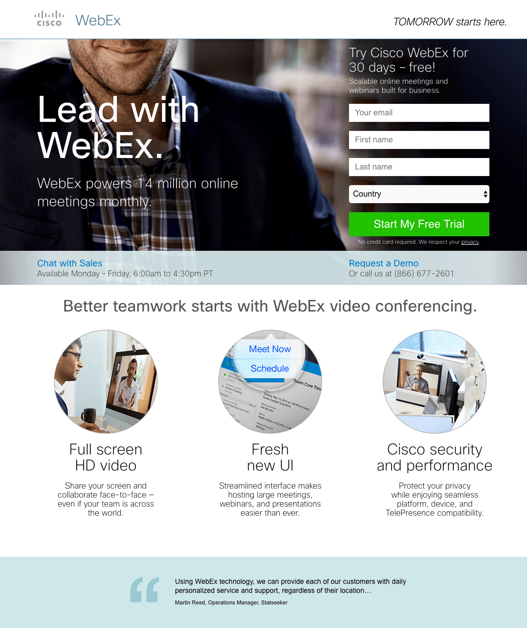 WebEx หน้า Landing Page หลังคลิกทดลองใช้ฟรี