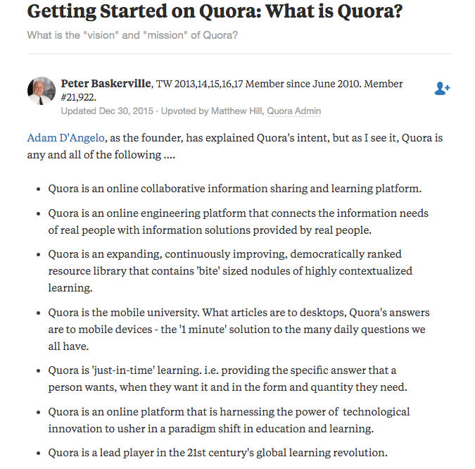 Pagina di destinazione post-clic di marketing di Quora che cos'è Quora?