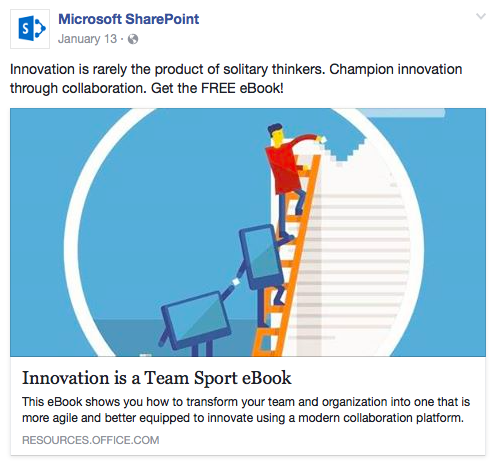 Iklan Facebook halaman arahan pasca-klik SharePoint