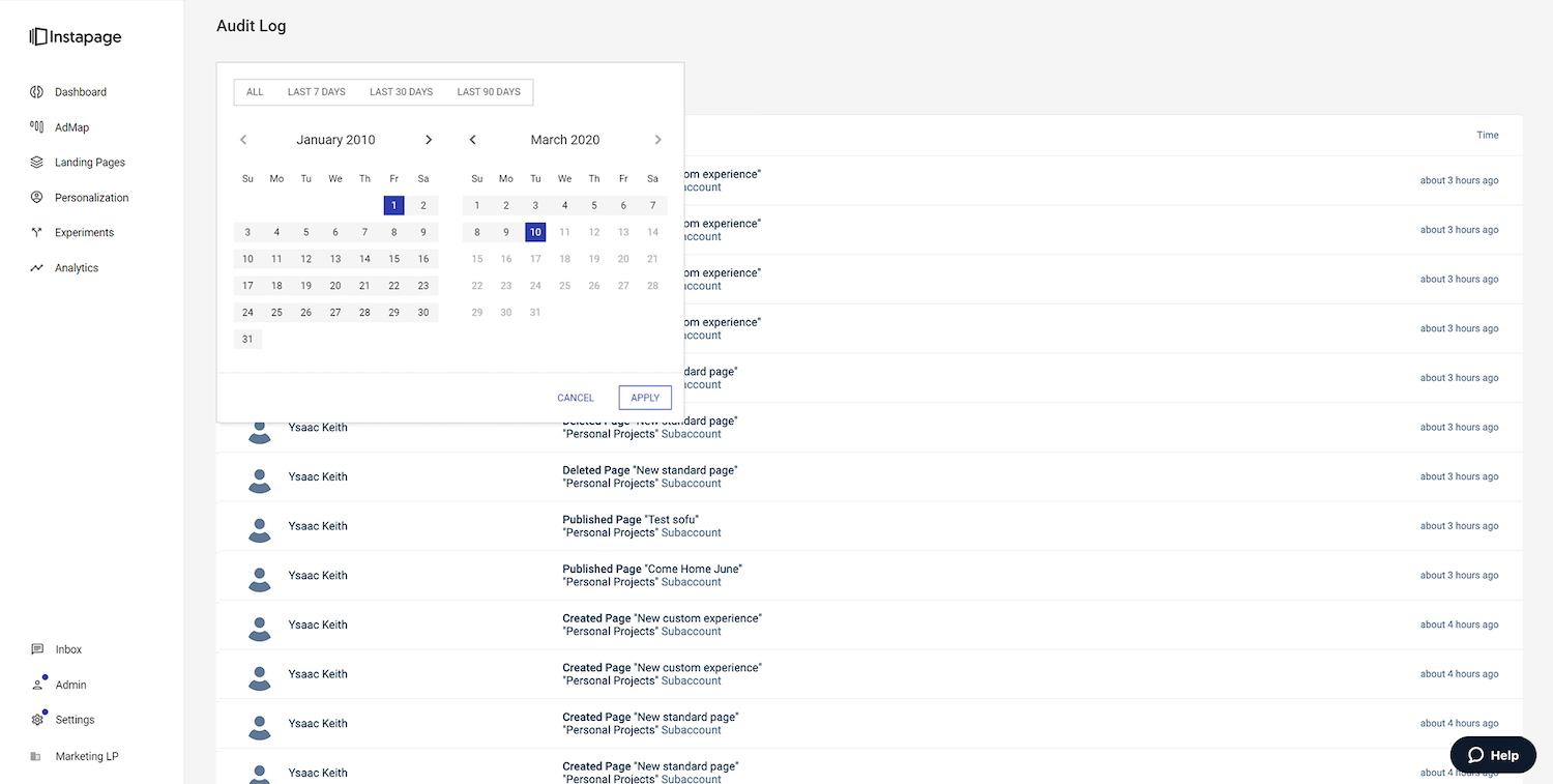 Desain ulang UX log audit uji coba selama 14 hari