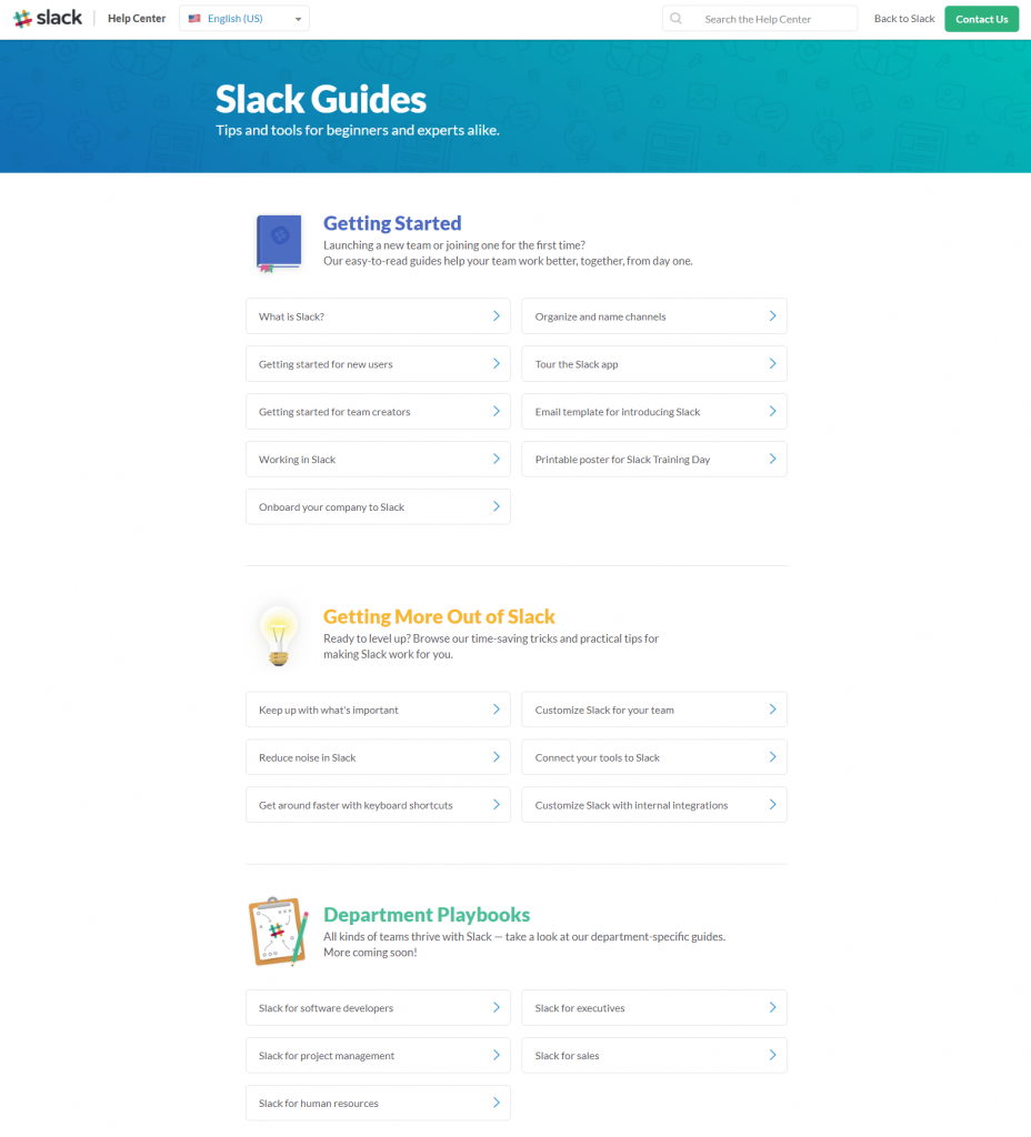 Guias de páginas de destino pós-clique do Slack