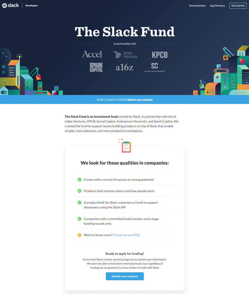 Financiamento de páginas de destino pós-clique do Slack