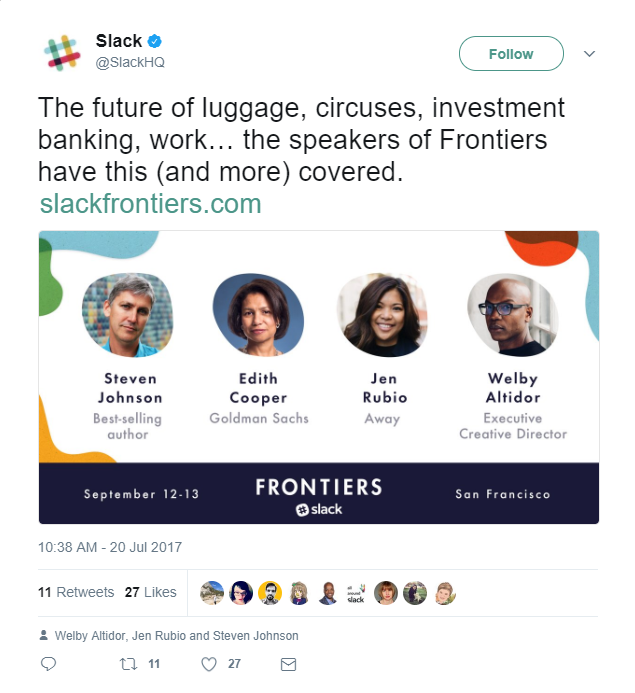 Páginas de destino pós-clique do Slack twitter