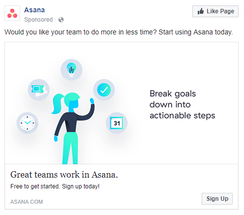 melhores anúncios do facebook Asana