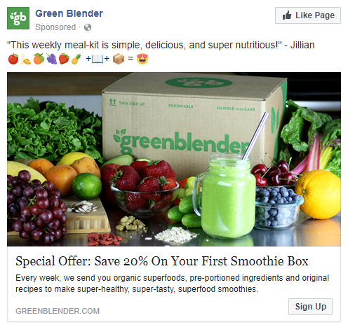 melhores anúncios do Facebook Green Blender