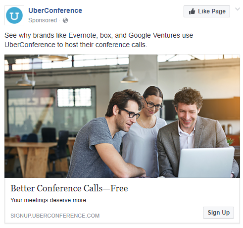 melhores anúncios do facebook UberConference