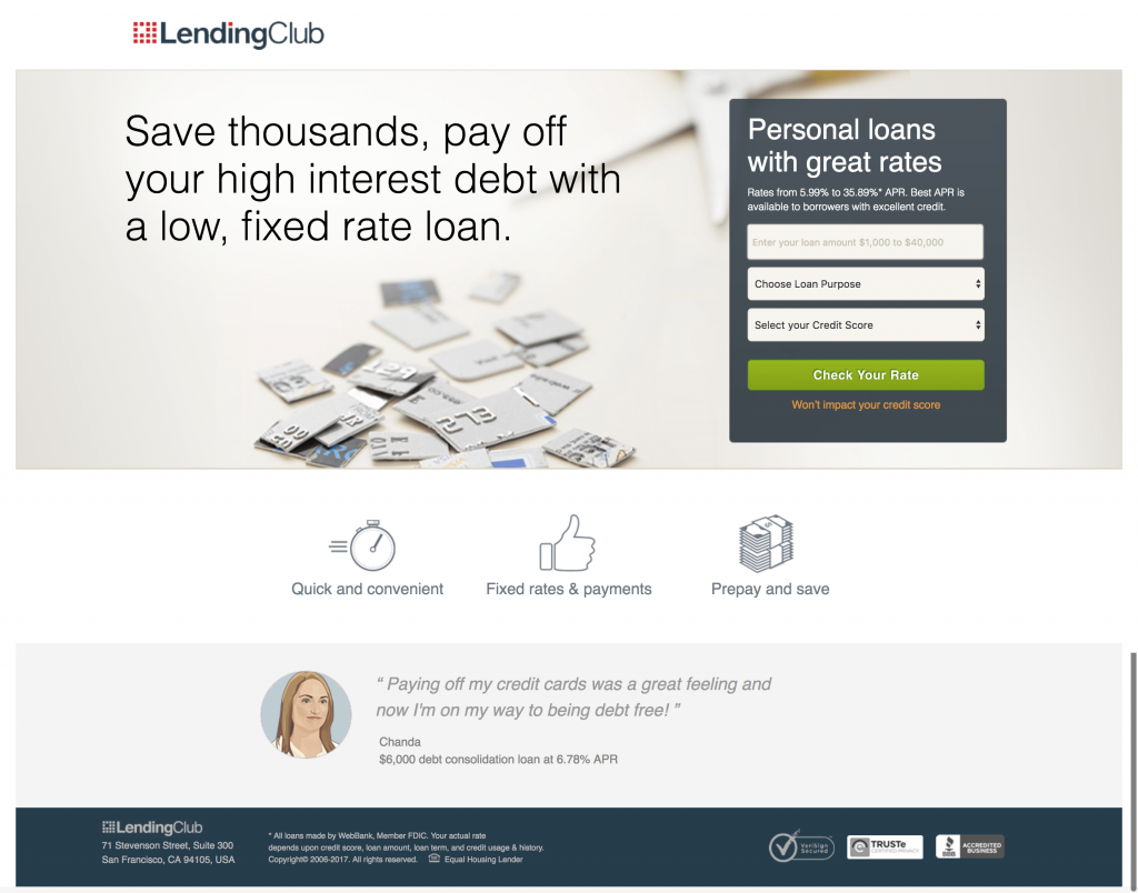 LendingClub ลงทุนสินเชื่อส่วนบุคคลโฆษณา lp