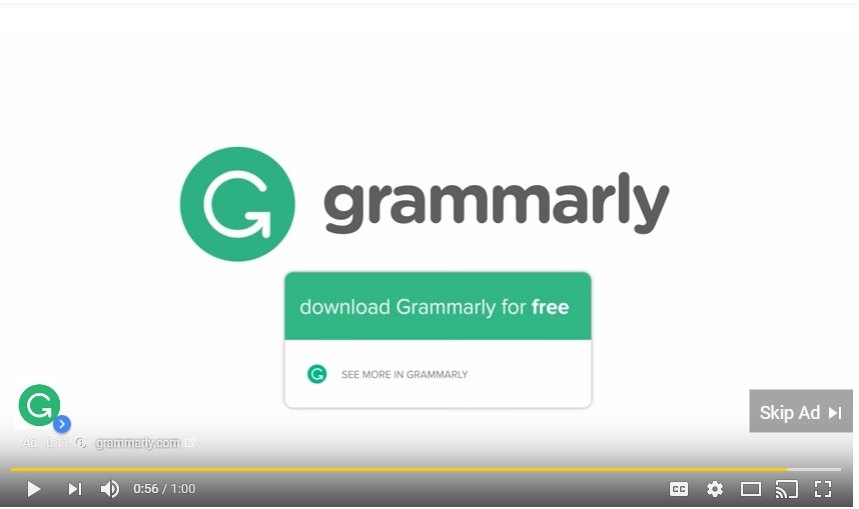 Anúncios TrueView do YouTube Grammarly