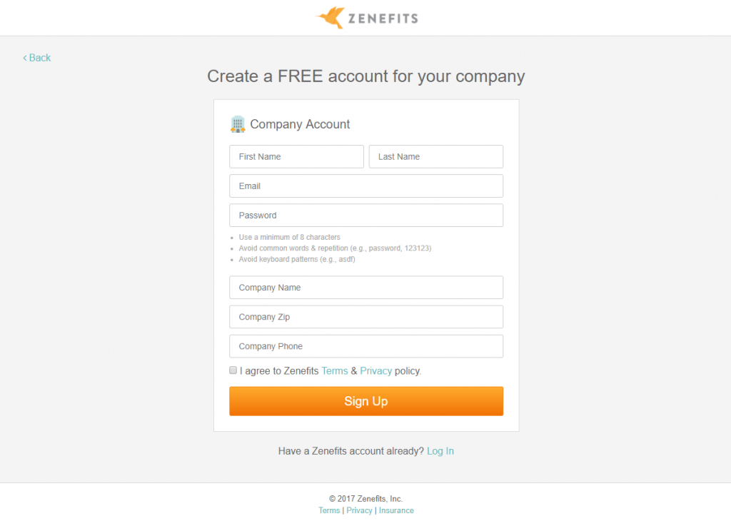 Zenefits 营销帐户注册