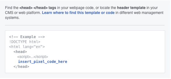 Código de encabezado de píxel de retargeting de Facebook