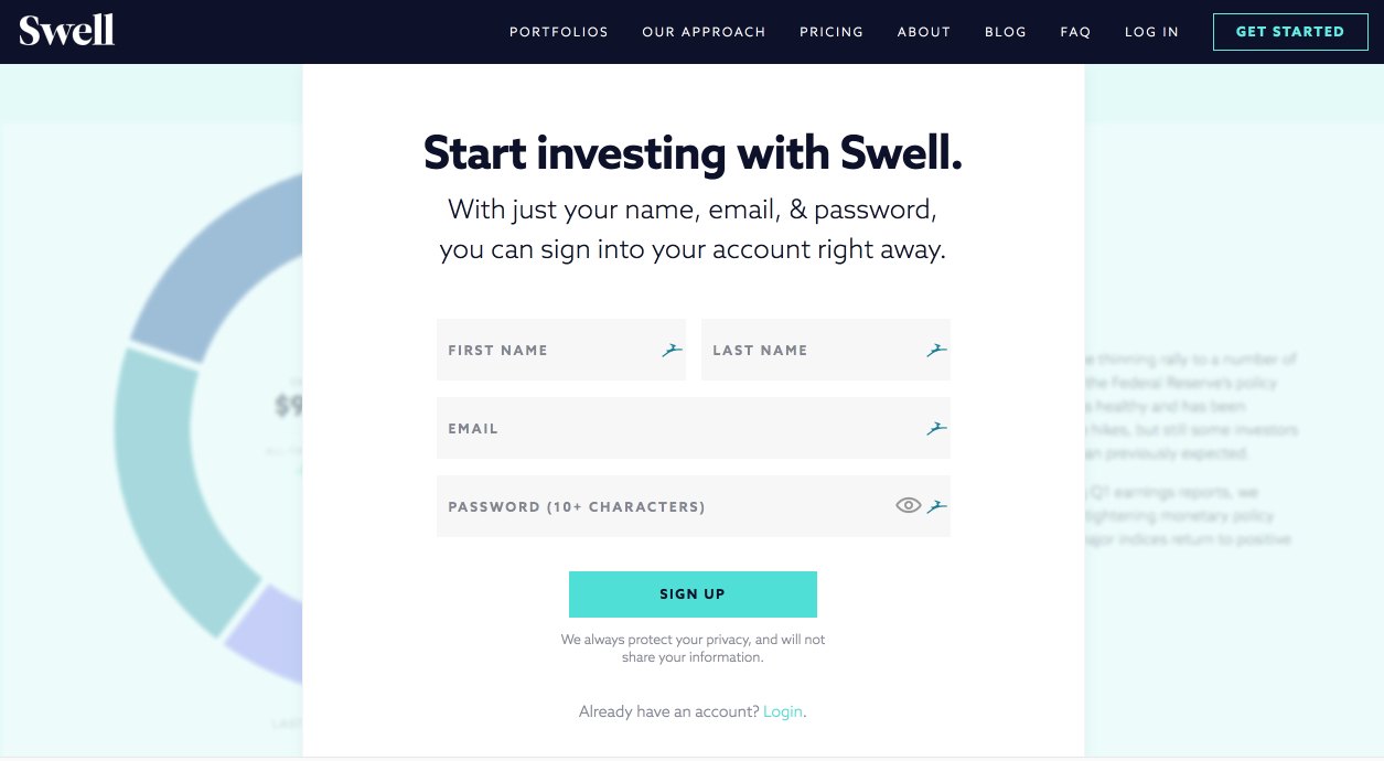 클릭 후 투자 방문 페이지 Swell 가입