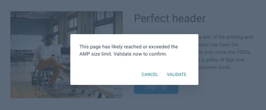 AMP ポスト クリック ランディング ページがサイズ制限を超えました