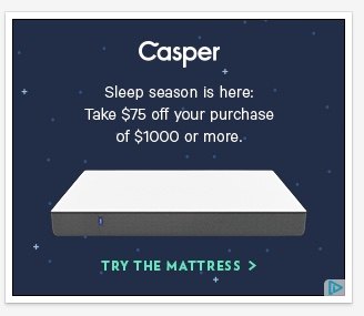 Casper ポスト クリック ランディング ページの割引広告